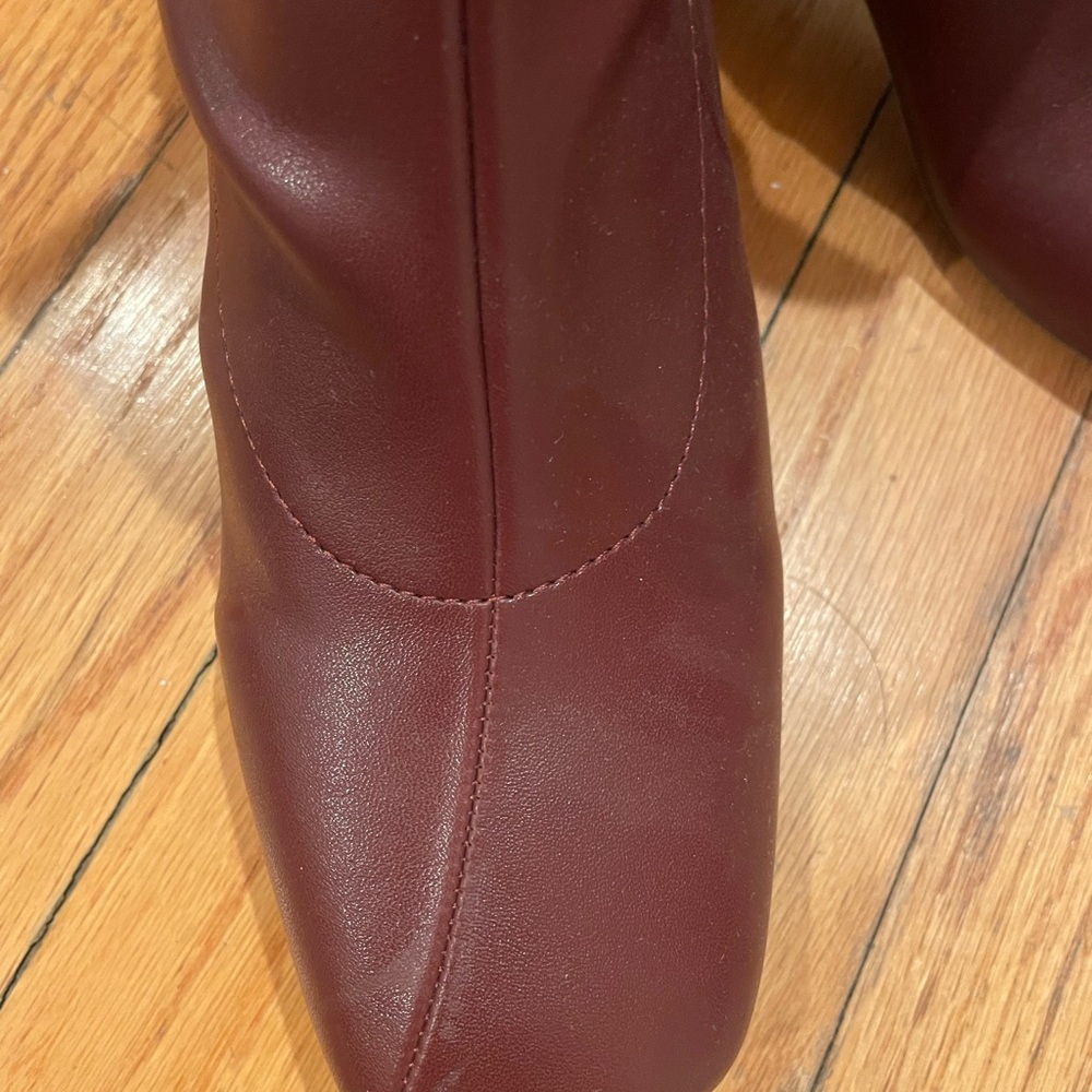 𝗡𝗪𝗢𝗧: Fashion Faux Leather Zipper Ankle Boots Elegant Burgundy Ankle Boots - Picture 10 of 16